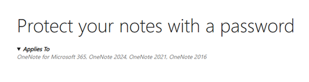 Trying to Set a Password within a OneNote section is not working ...