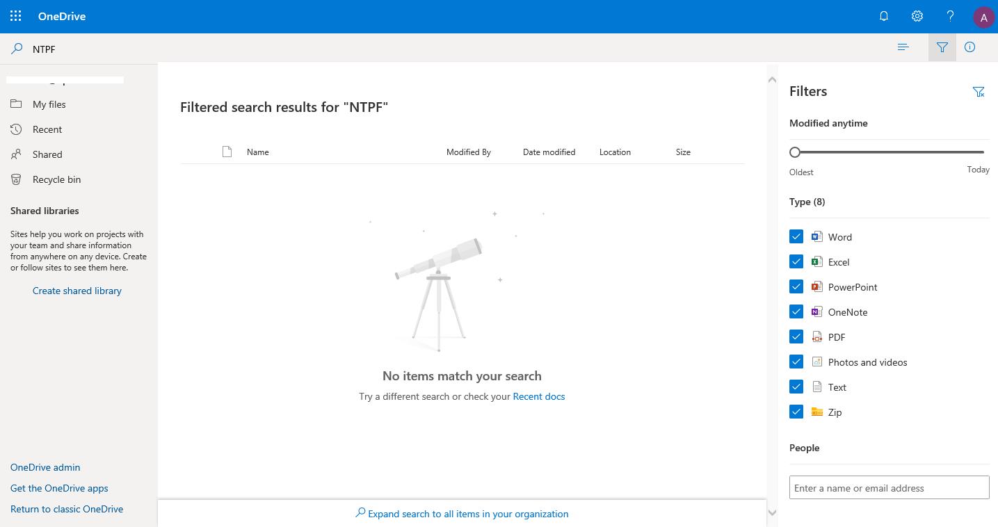 In OneDrive, is there an option to search the name of the folder ...