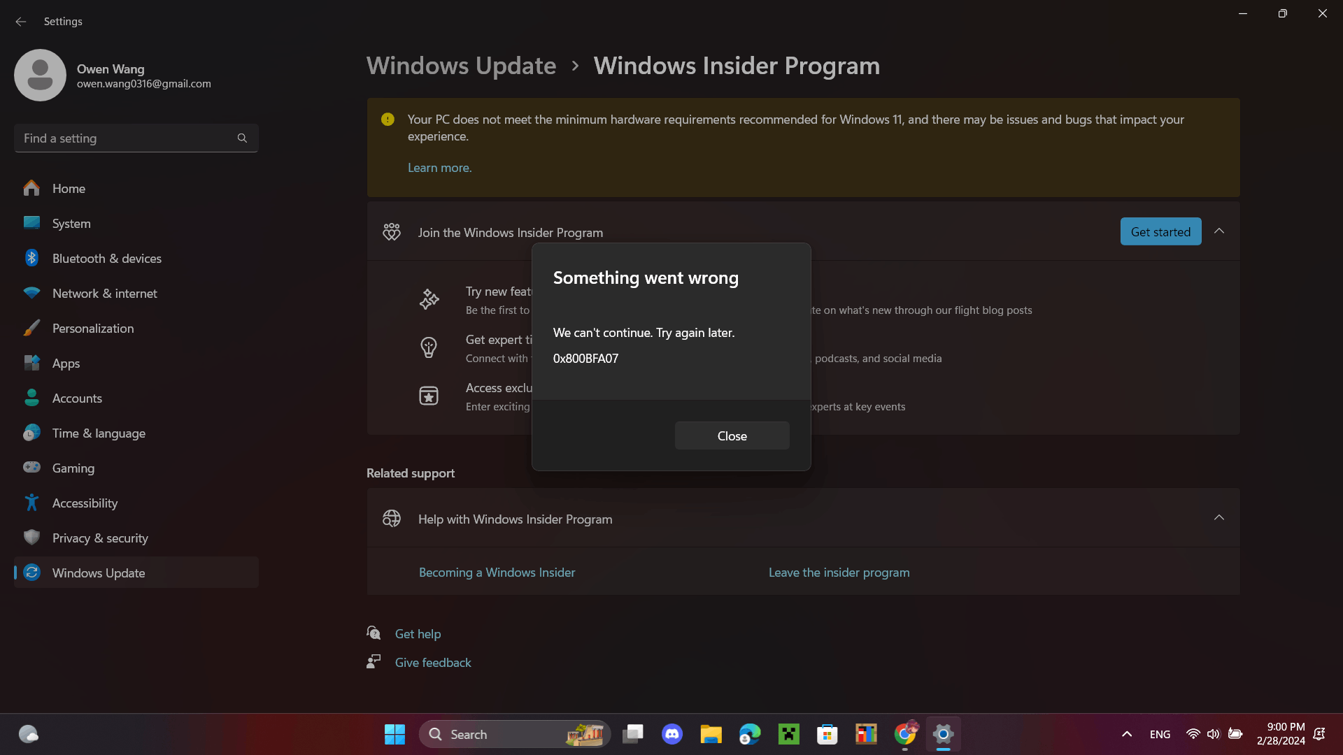 How to fix error 0x800BFA07 when joining Insider Program Windows 11 ...