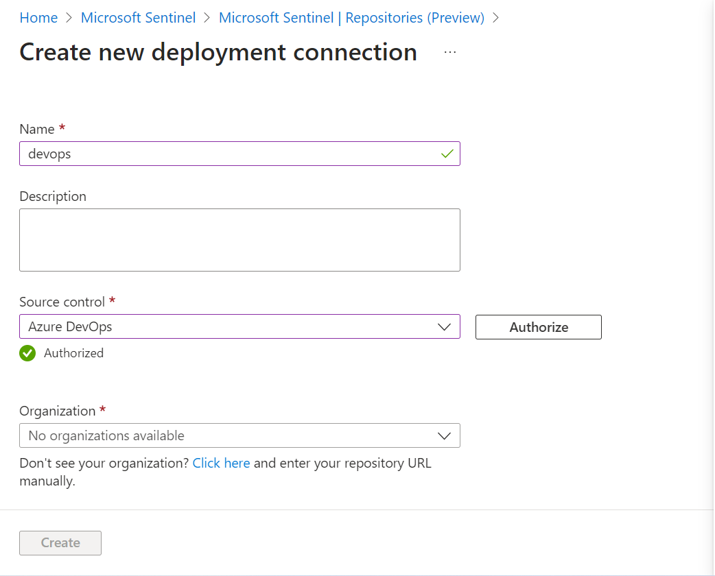 Sentinel to Azure DevOps Connection Issue - Microsoft Q&A