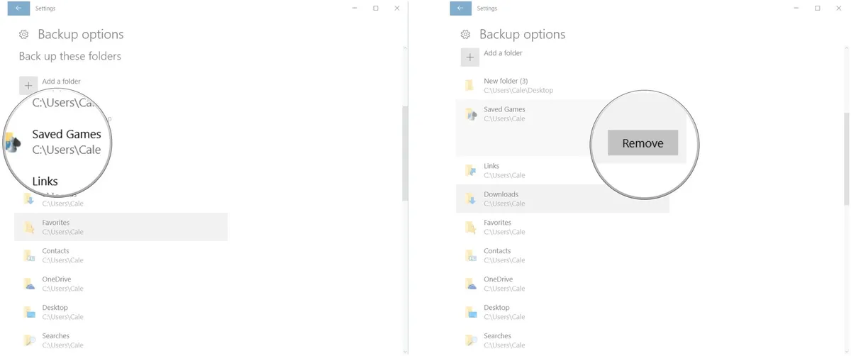 Click a folder. Click Remove.
