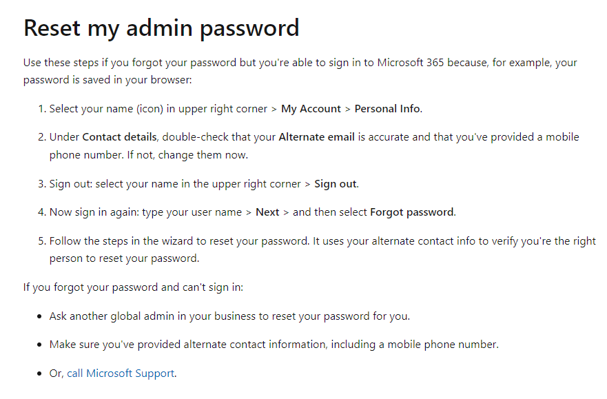 Cant password reset my admin account for office 365 - Microsoft Q&A