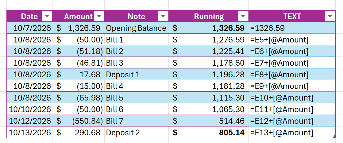 create running total in a table with opening balance - Microsoft Q&A