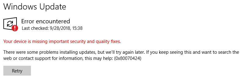 Error code 0x80070424 - Microsoft Q&A