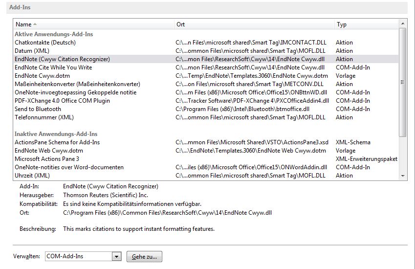 Endnote X4 - CWYW Plugin funktioniert in Word nicht - Microsoft Q&A