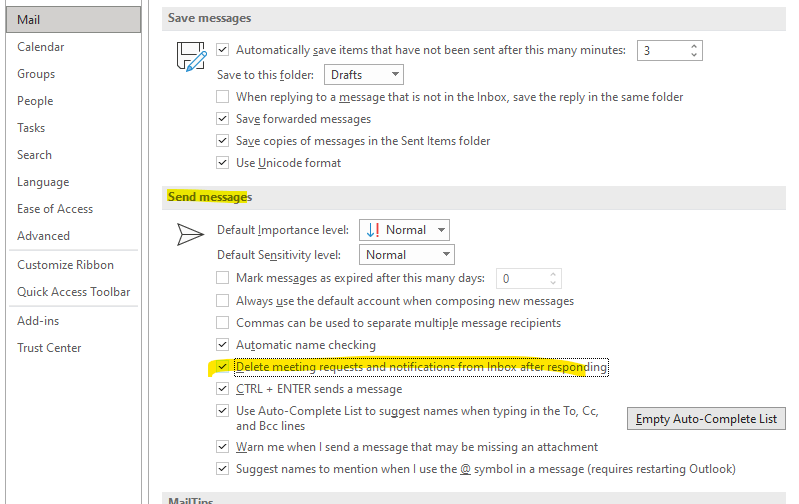 OFF TOPIC How do I prevent meeting invites from being auto deleted ...