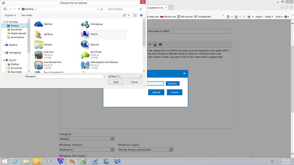 Is there a setting to alter the size of the Choose File To Upload box ...