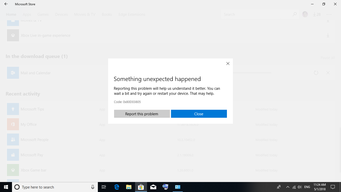 WINDOWS 10 VERSION 1803 UPDATING MICROSOFT STORE APPS > ERROR > Code ...