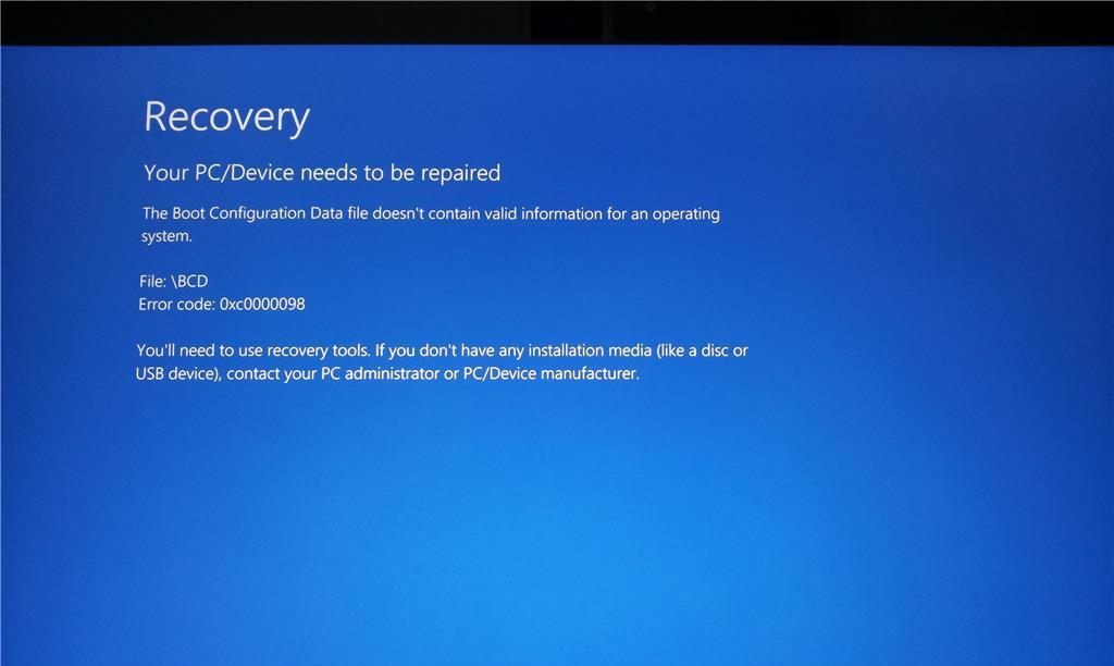 BCD Error at the time of booting Windows 10 - Microsoft Q&A