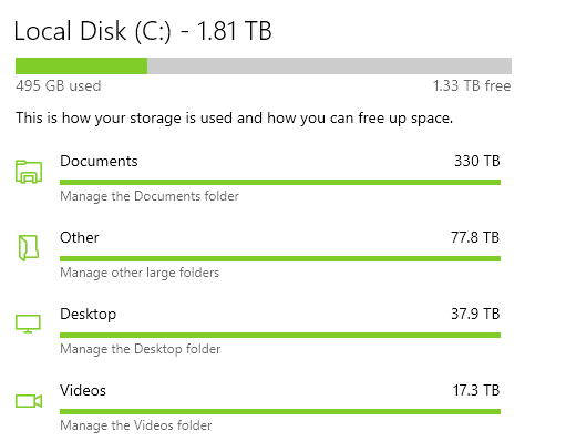 Storage showing incorrect values, saying I'm using way more storage ...