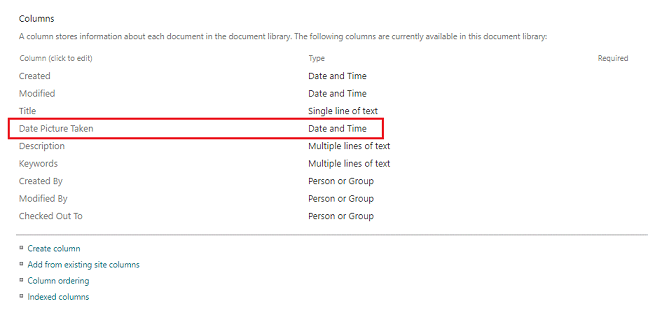 SPO Picture Library-No longer auto-populating Date of Photo - Microsoft Q&A