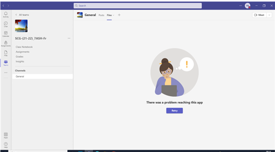 teams assignments there was a problem reaching this app