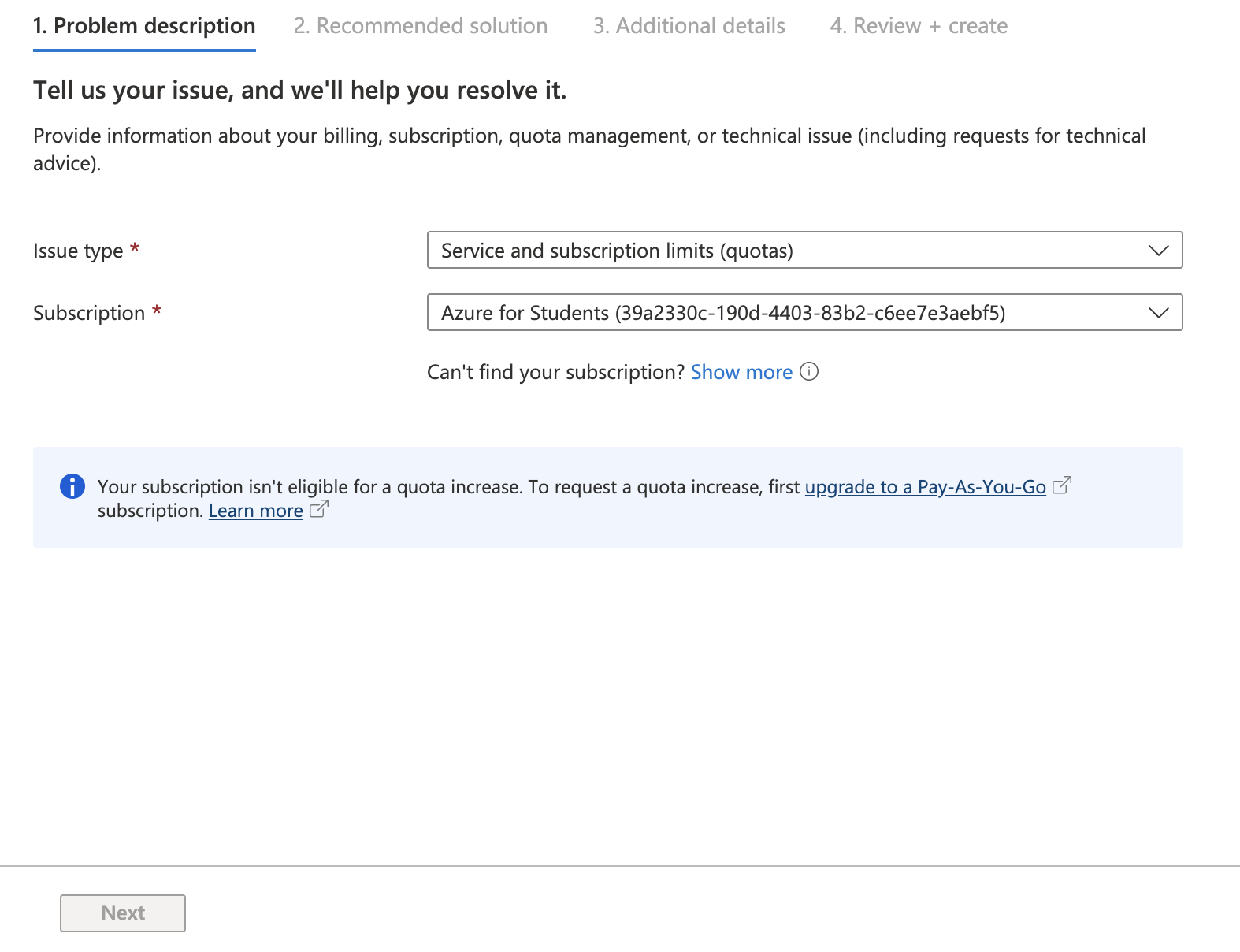 can't create vm for student account - Microsoft Q&A