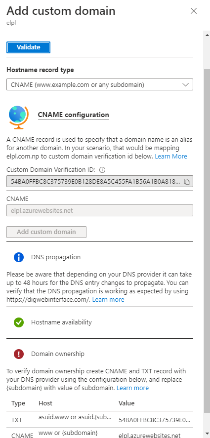 I am unable to add custom domain to my webapp please help - Microsoft Q&A