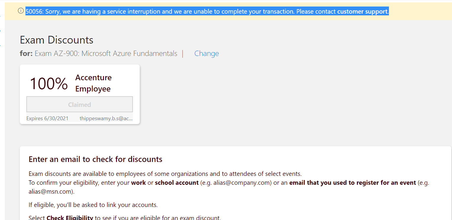 Az 900 unable to register the exam - Microsoft Q&A