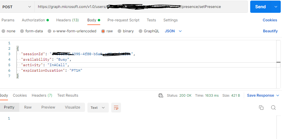 Presence status of user is not setting using Graph API - Microsoft Q&A