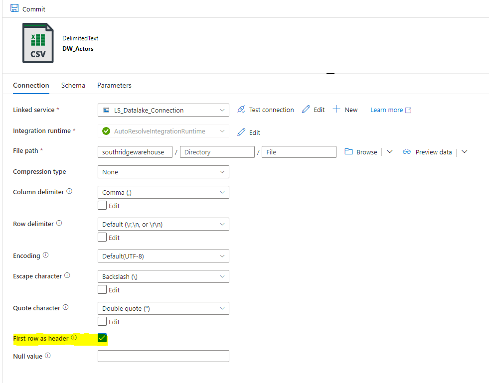 Azure no header row in the uploaded csv clearance file