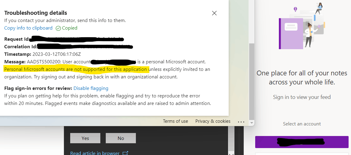 Can't sign in to OneNote Feed - Microsoft Q&A