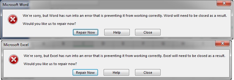 MS Office keeps on prompting error message when I open the application ...