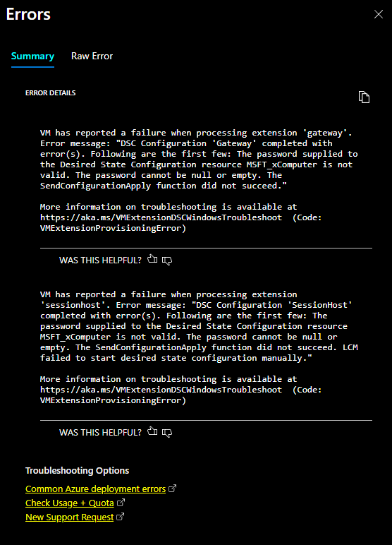 Extension Conflicts when creating Remote Desktop Services (RDS) - Basic ...