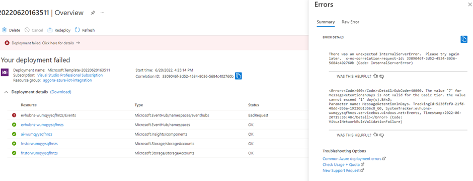 Custom Deployment of IoT-Hub – Error! Help required - Microsoft Q&A