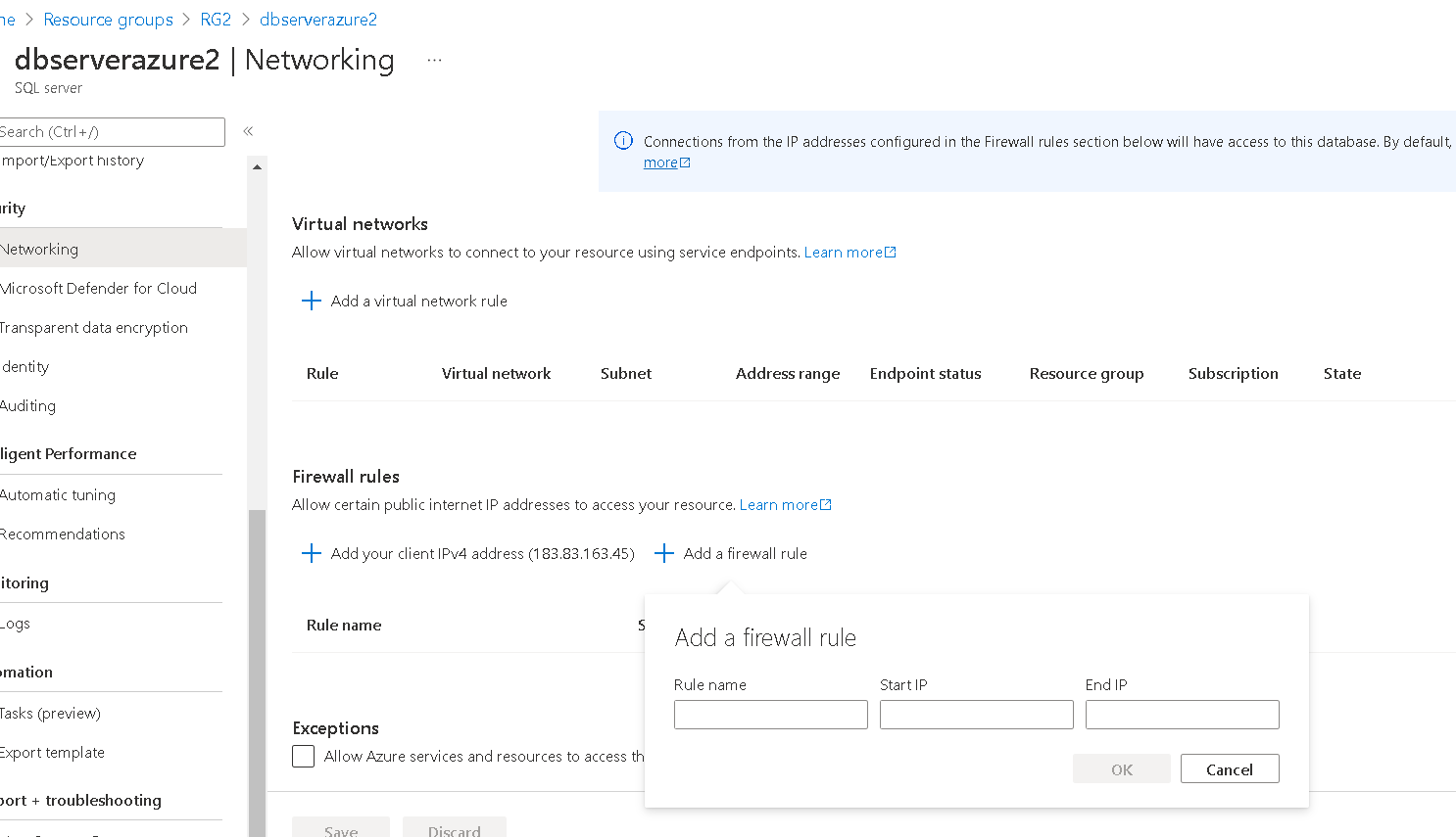 Not finding optionn Firewall and network security for the SQL server I ...