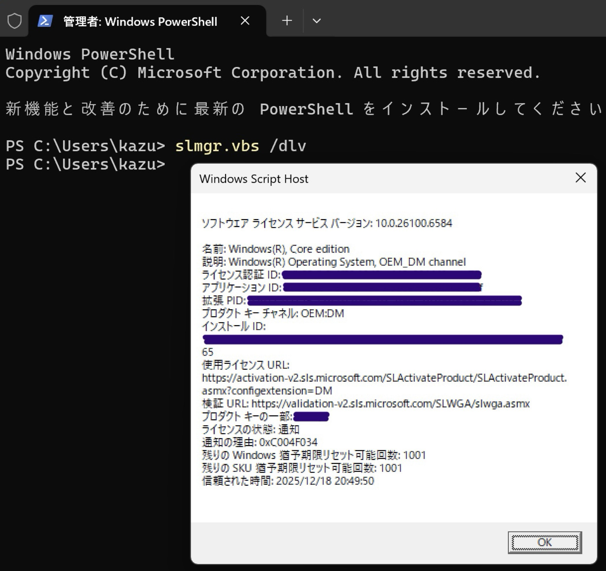Windows11Homeを誤ってProをインストールしライセンス認証でプロダクト