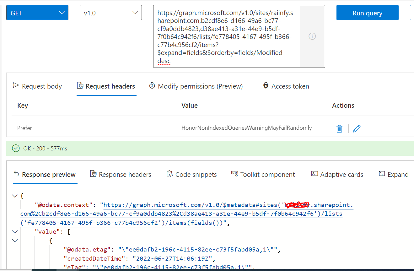 SharePoint API OData order by createddatetime not working - Microsoft Q&A