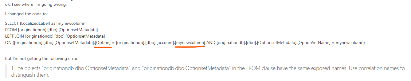 Help with Microsoft Sample Left Join Code - Microsoft Q&A