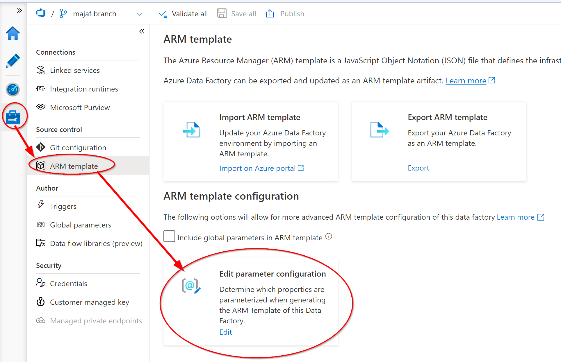 How to get to ARM Template configuration