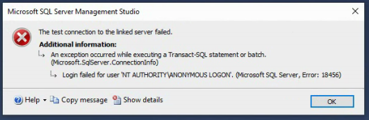 Login failed for user 'NT AUTHORITY\SYSTEM