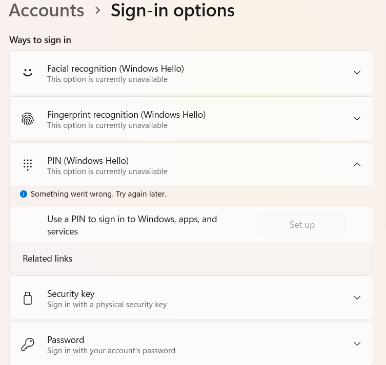 Why are my Windows hello sign in options currently unavailable ...