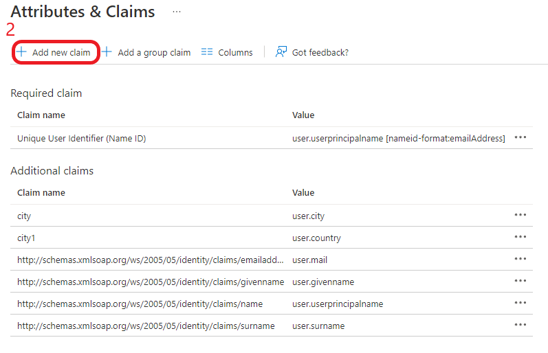 In Azure AD enterprise applications SSO, in Attributes and Claims new ...