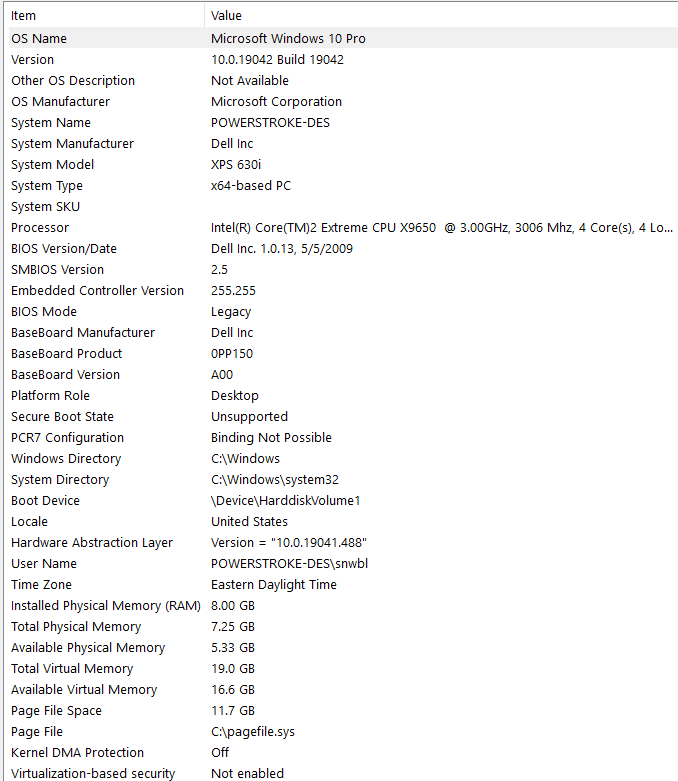 Problems with Windows 10 Pro 20H2 in a Dell XPS 630i semi custom build ...