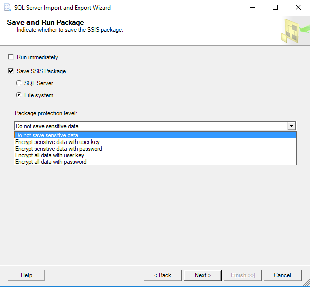 Steps on creating saving and running import packages within sql
