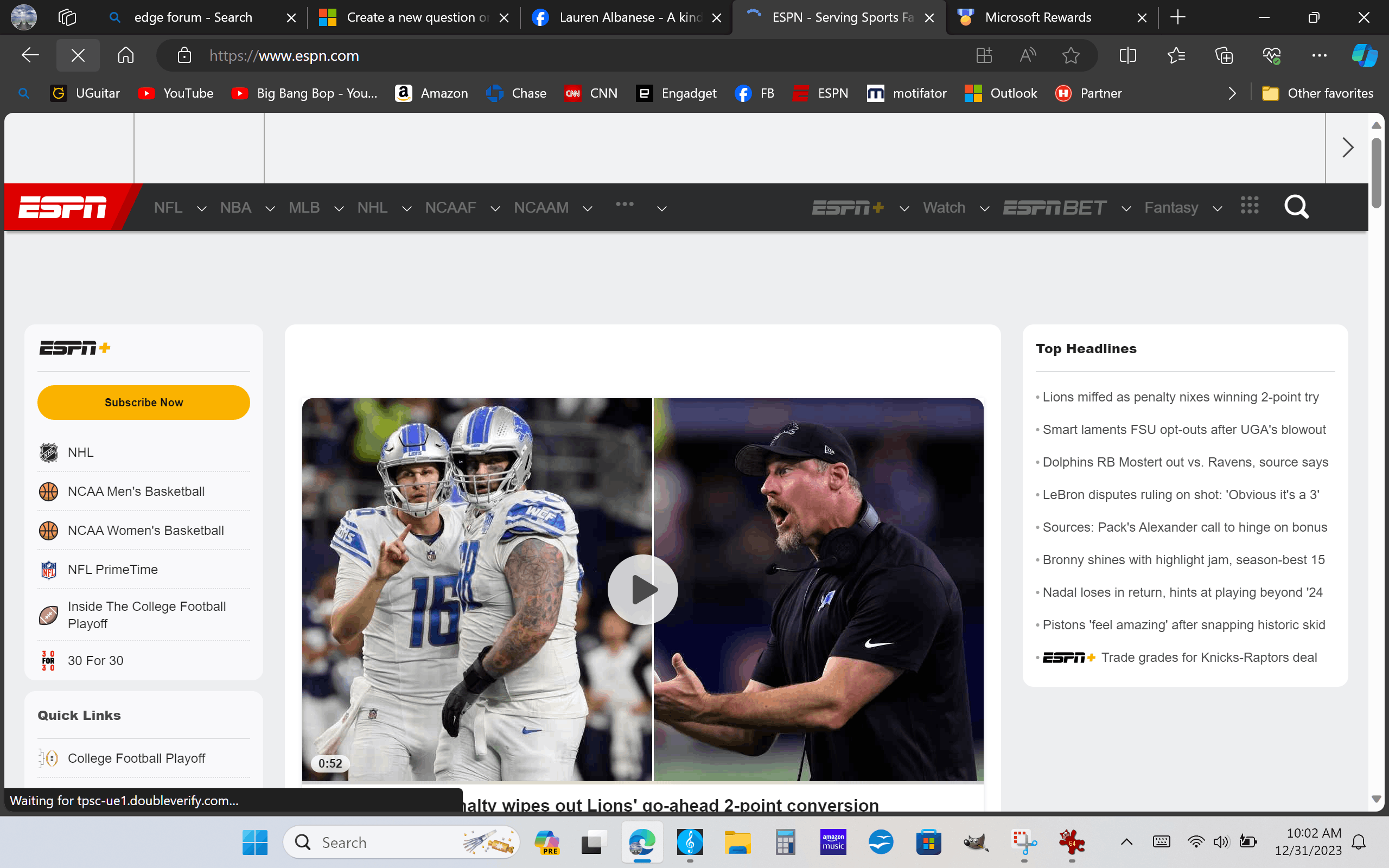 Why won't the scores at the top of ESPN scroll left? - Microsoft Q&A