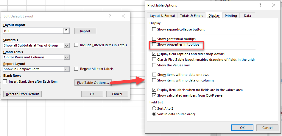 PivotTable option "Show properties in tooltips" not reflecting the ...
