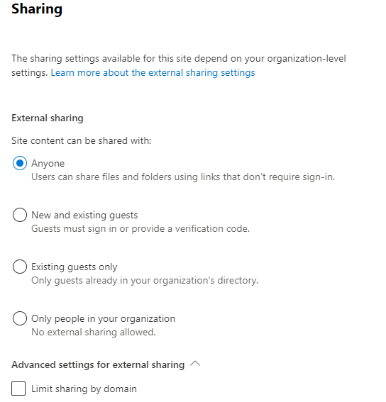Option 'Anyone with the link' disabled despite 'External sharing ...