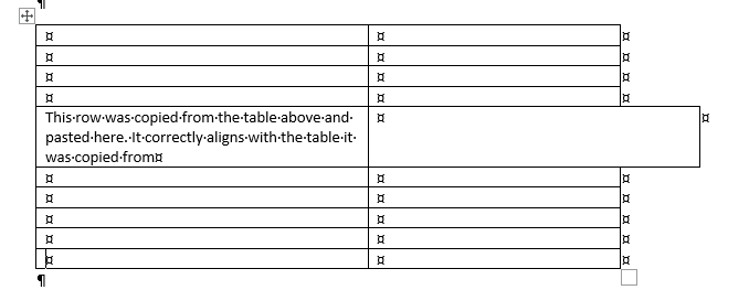 Word table row copy and paste creates jagged columns Microsoft Q A