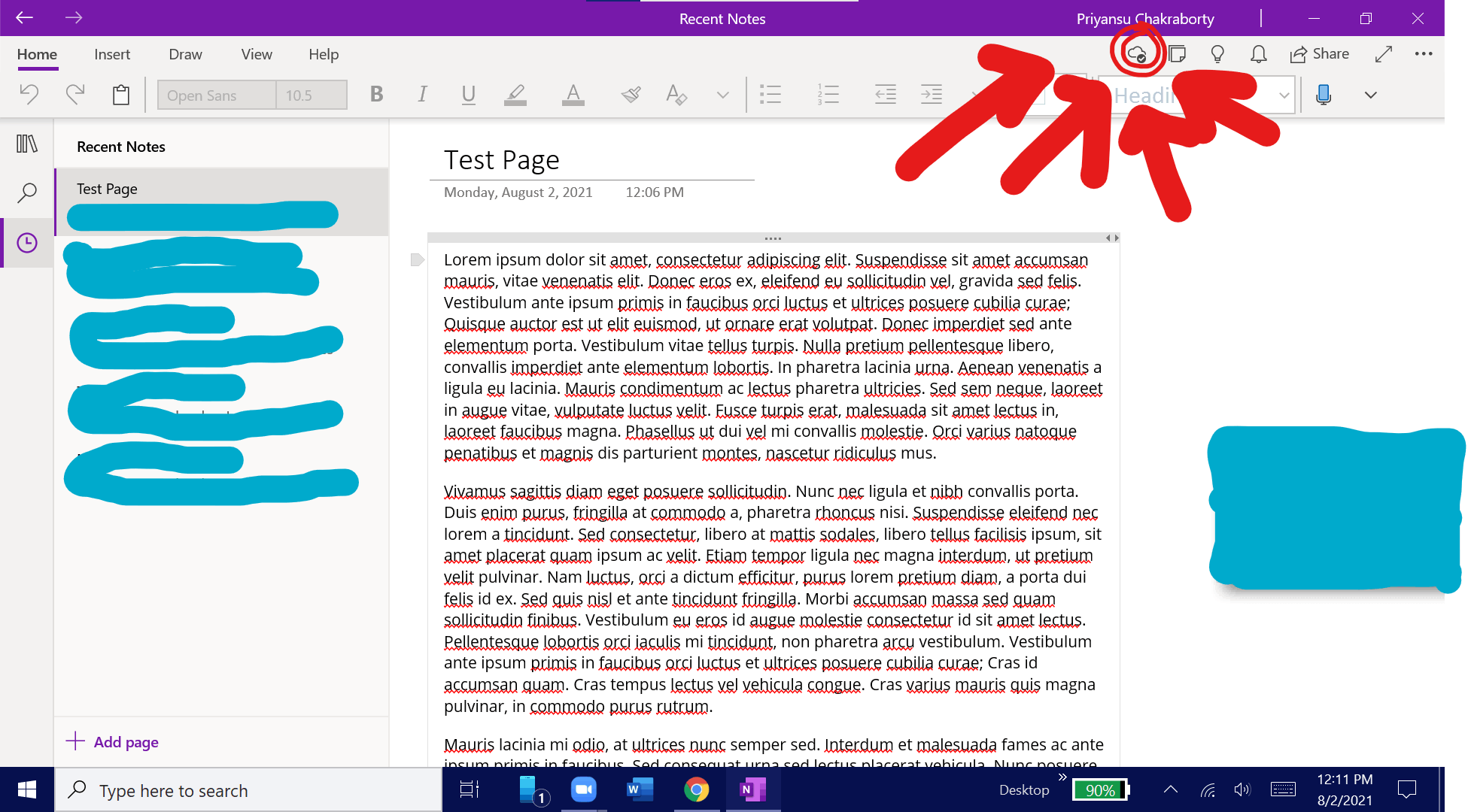 OneNote can't sync your notes right now. We'll keep trying