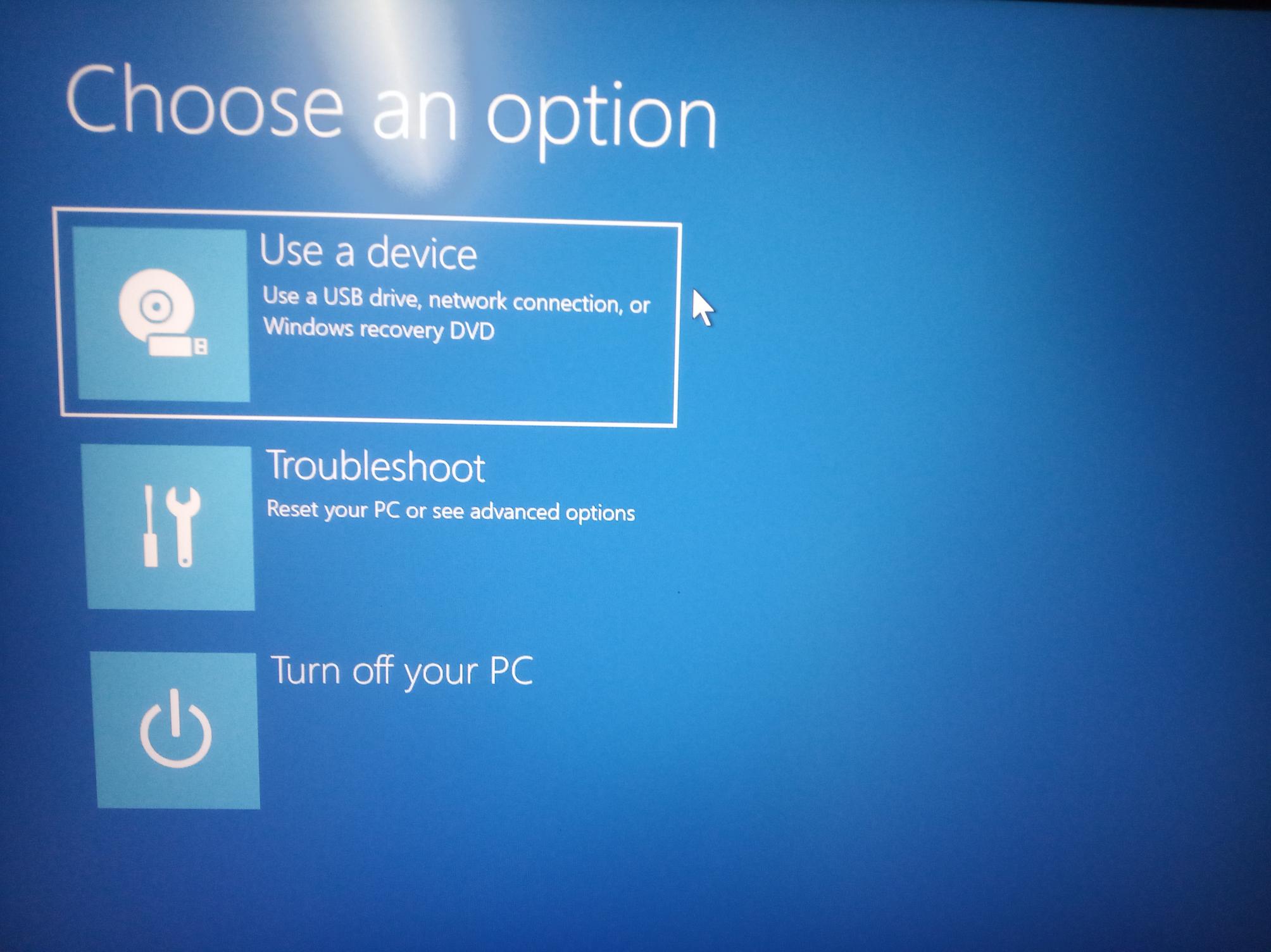 My window now only shows a blue screen 'Choose an option' after ...