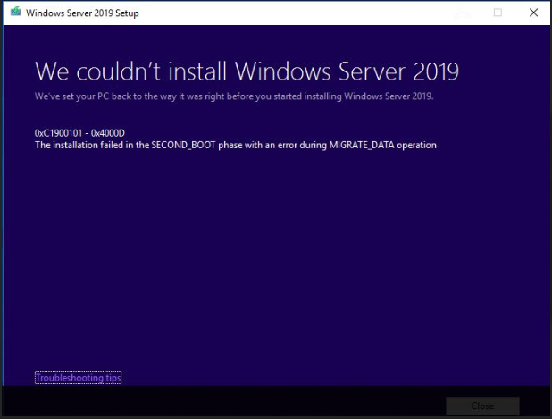 Windows server 2019 upgrade error - Microsoft Q&A