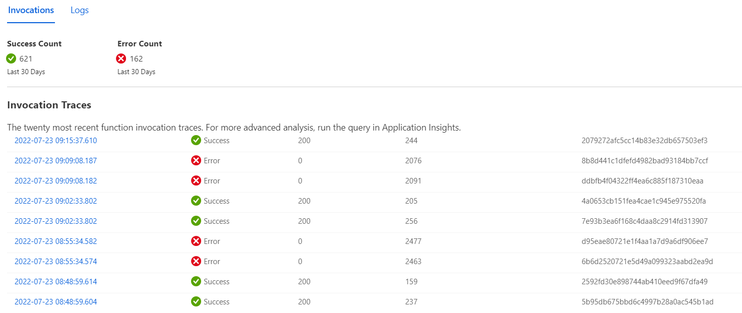 In function app what would be the reason of error "Unexpected end of ...
