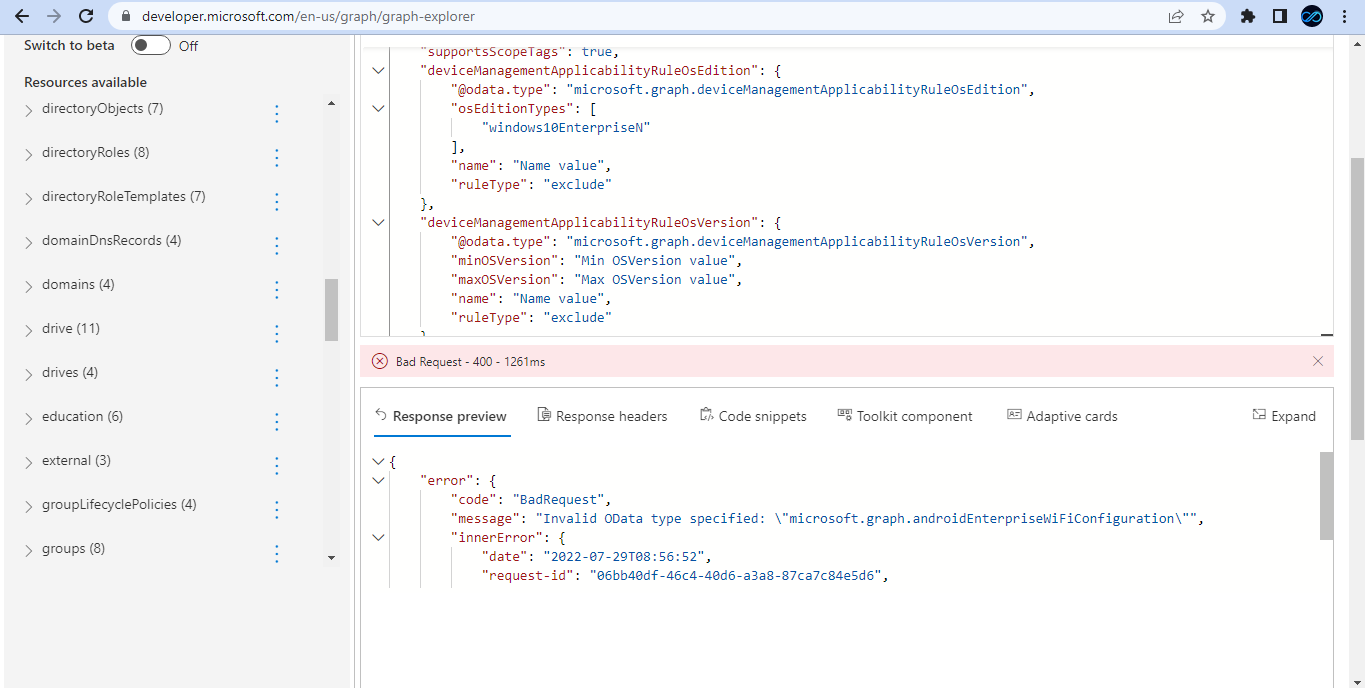 Error while trying to create wifi Policy from Graph API - Microsoft Q&A