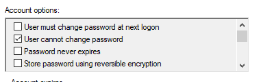 Must change. User must change password at next Logon. Must_change равен on.