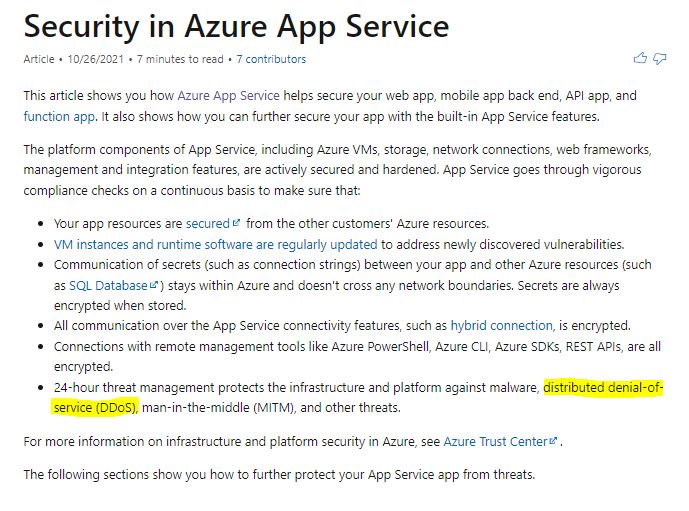 How to protect Azure Webapp from denialofservice attacks Microsoft Q&A