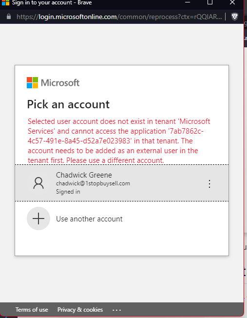 microsoft teams selected user account does not exist in tenant