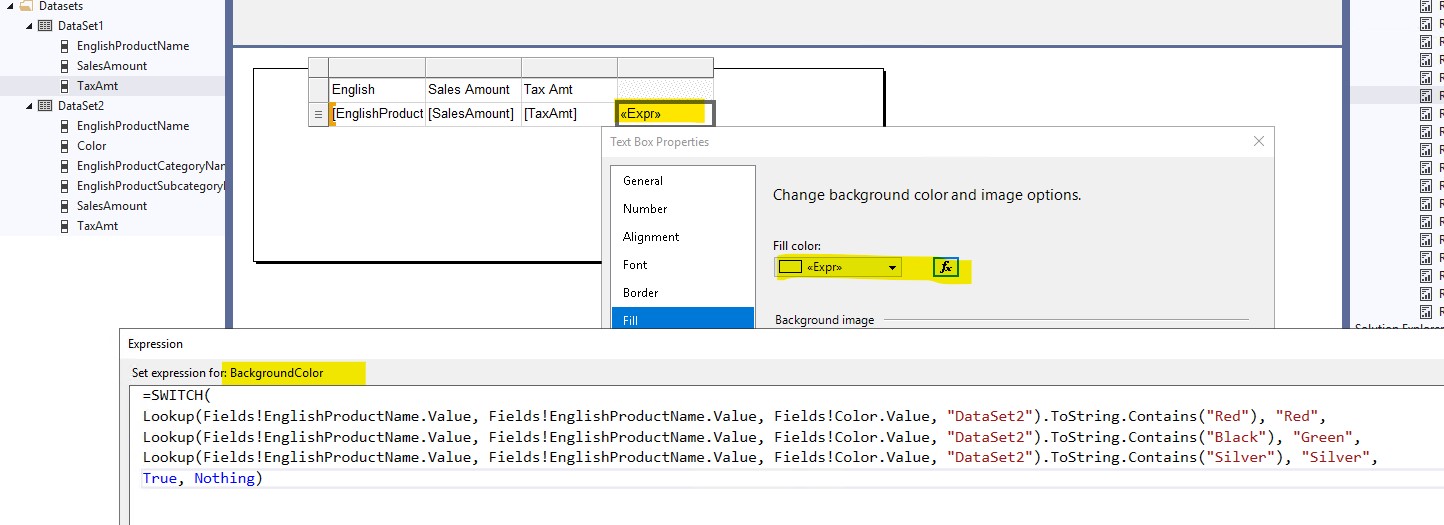 SSRS Using SWITCH and LOOKUP on a secondary dataset. - Microsoft Q&A