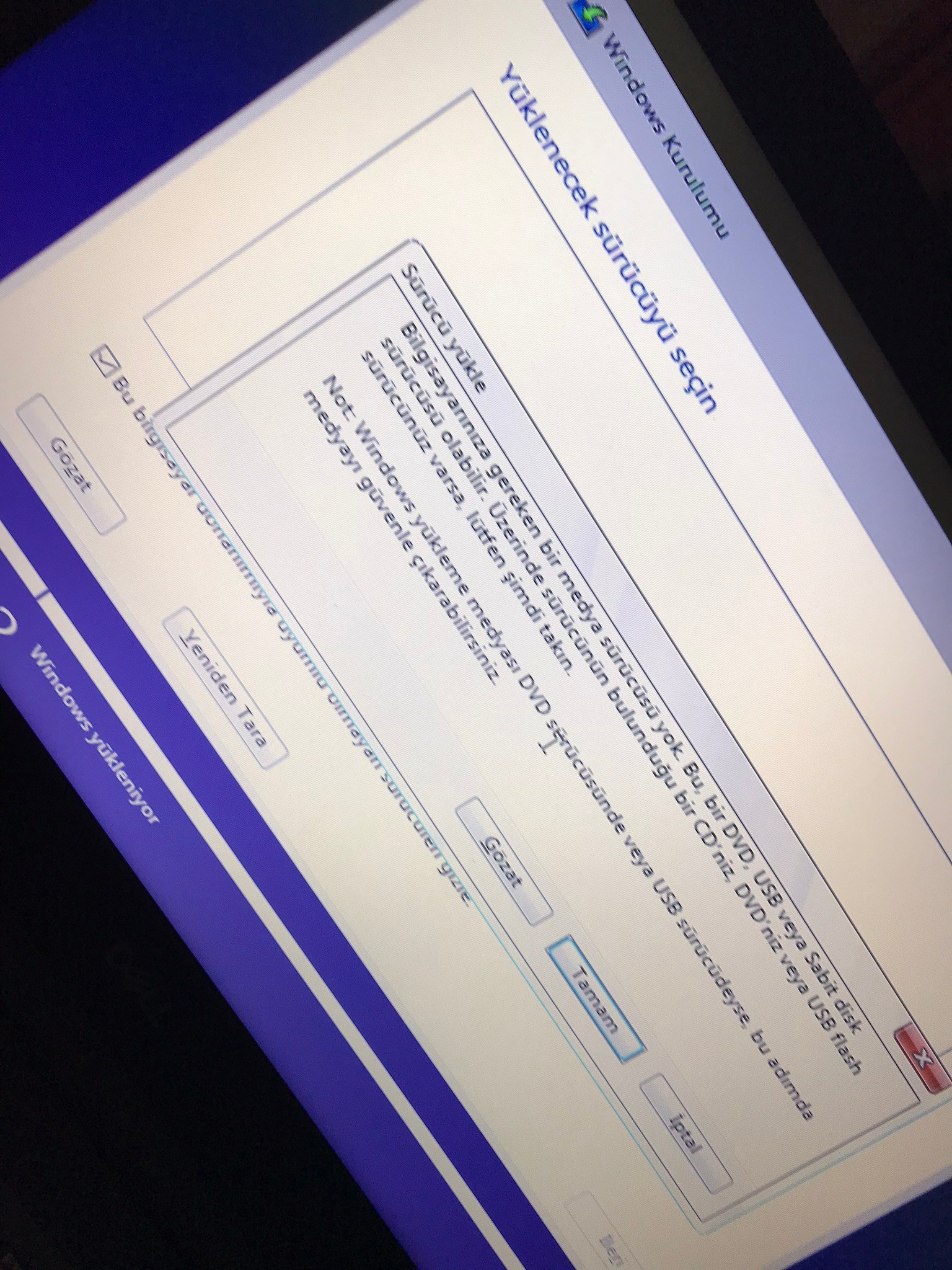 Windows 10 yüklerken medya sürücüsü yok uyarısı alıyorum