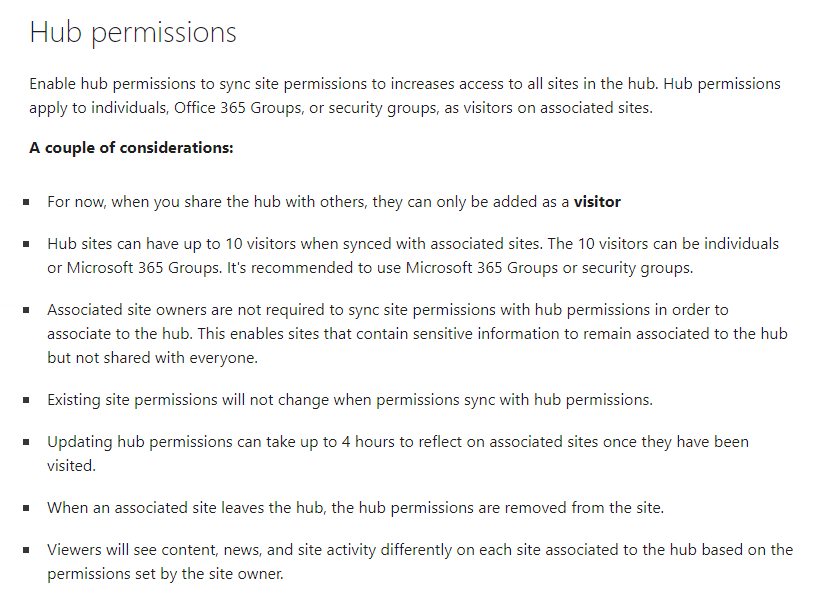 Permissionns inheritacce from hub sites to associate hub - Microsoft Q&A